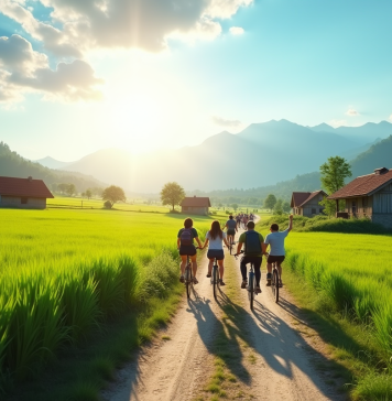 Tourisme alternatif : qu’est-ce que c’est et pourquoi le choisir ? Groupe de voyageurs à vélo dans la campagne ensoleillée