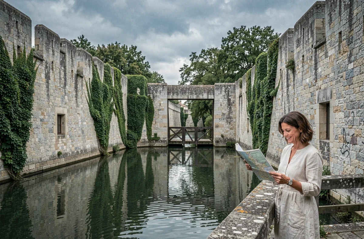 Façade médiévale et douves en eau des Chambres d'Hôtes Les Douves en Haute-Garonne