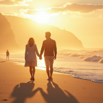Couple main dans la main sur la plage en France