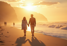 Couple main dans la main sur la plage en France