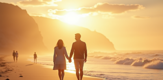 Couple main dans la main sur la plage en France