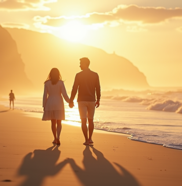 Couple main dans la main sur la plage en France