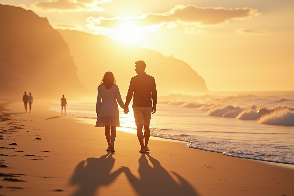 Couple main dans la main sur la plage en France