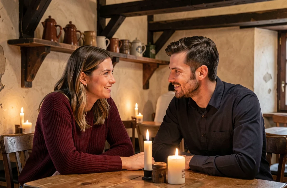 Couple partageant un dîner romantique dans un restaurant traditionnel allemand typique à Speyer