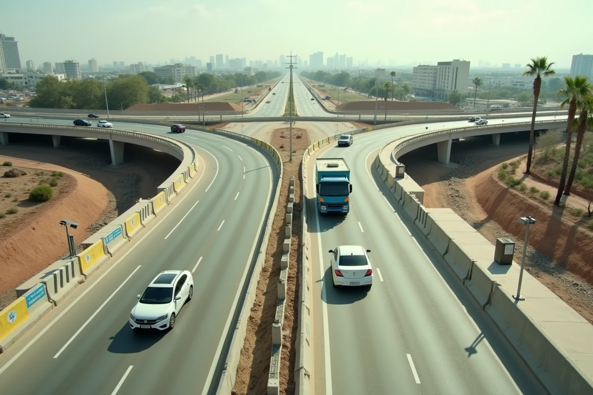 Échangeur routier moderne en construction à la périphérie de Tunis sur le nouvel axe vers Monastir