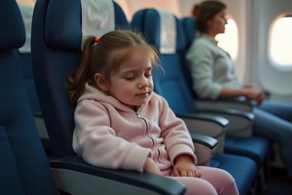 Jeune fille endormie dans un avion avec confort et sécurité