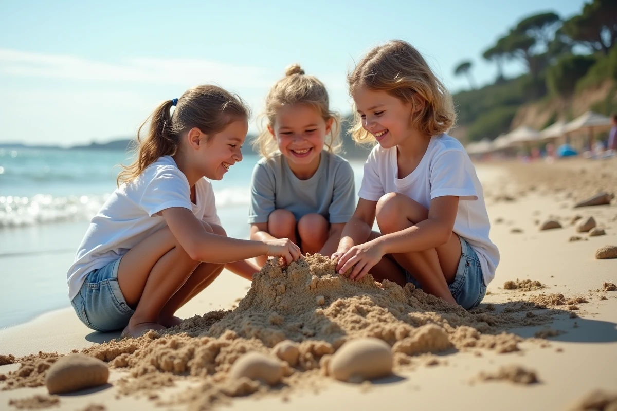Enfants construisant un château de sable à Fautea