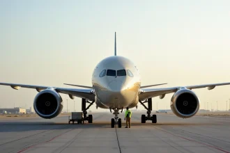 Avion Etihad Airways sur le tarmac de l'aéroport d'Abu Dhabi avec équipe au sol, Boeing 787 Dreamliner à la livrée distinctive