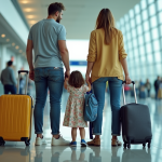 Voyager avec enfants : faut-il le faire ? Conseils et astuces Famille à l'aéroport avec passeports et valises