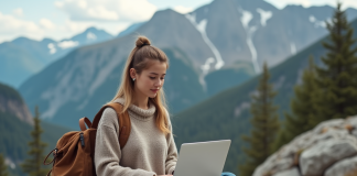 Nomadisme numérique : définition, avantages et impacts en 2025 Jeune femme travaillant sur un laptop en nature