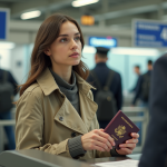 Voyager avec une photo de carte d’identité : ce que dit la loi en France Jeune femme avec passeport et carte d'identite au guichet