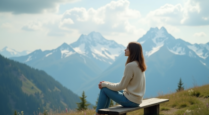 Neige éternelle : quel est ce mystérieux lieu sans hiver ? Femme contemplant un paysage de montagne enneigee