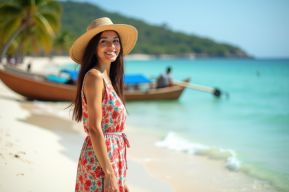 Femme souriante en robe d'été à Zanzibar