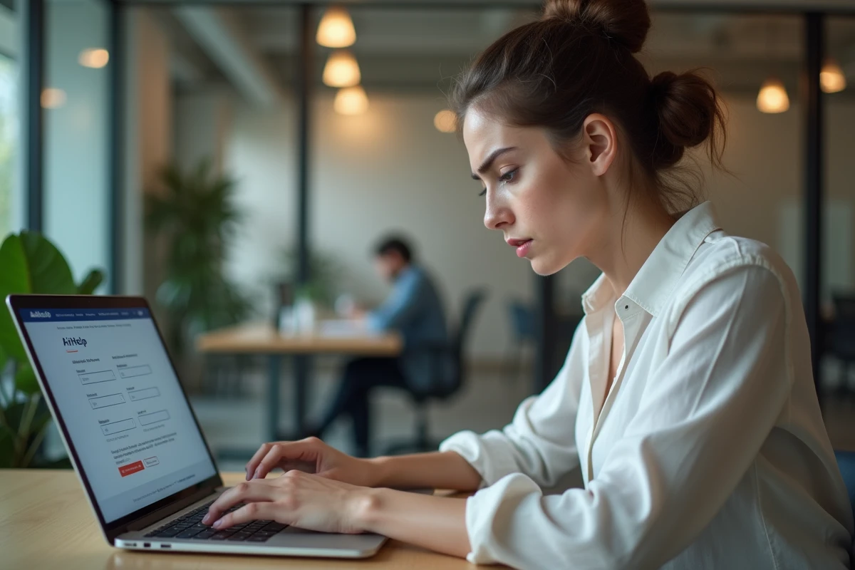 Jeune femme concentrée sur son ordinateur dans un espace de coworking