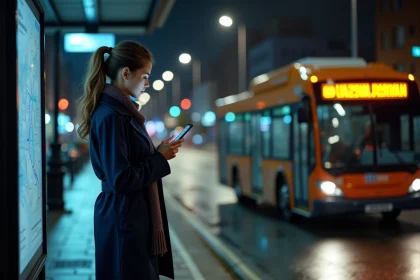 Jeune femme en trench dans une nuit urbaine