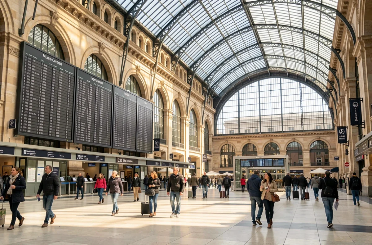 Hall de la gare Milano Centrale et panneau des départs
