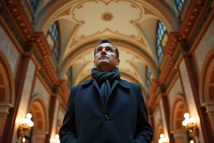 Homme admirant le lobby du Woolworth Building à Manhattan