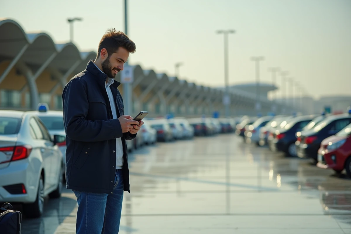 Homme détendu attendant à l'aéroport Mohammed V