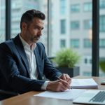 Propriétaire de Booking : qui est-il réellement ? Homme d'affaires concentré dans un bureau moderne