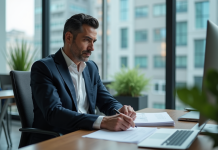 Homme d'affaires concentré dans un bureau moderne