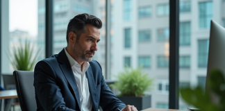 Propriétaire de Booking : qui est-il réellement ? Homme d'affaires concentré dans un bureau moderne