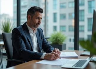 Homme d'affaires concentré dans un bureau moderne