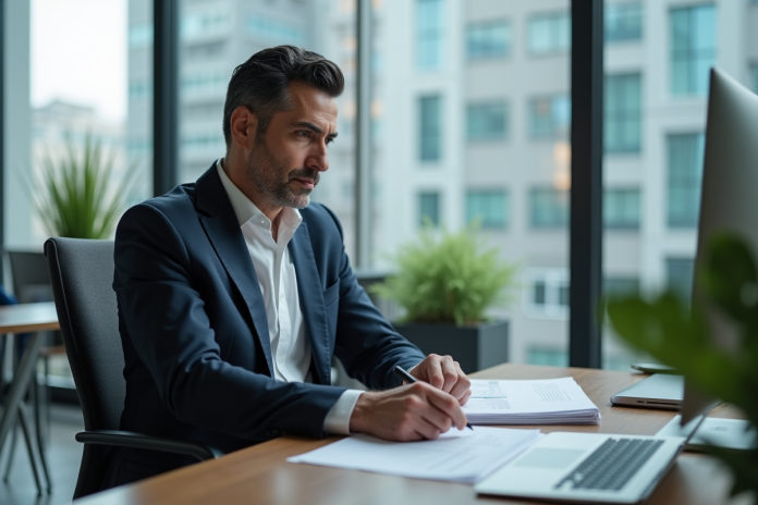 Homme d'affaires concentré dans un bureau moderne