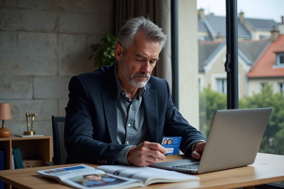 Homme examine ses documents de voyage dans un appartement