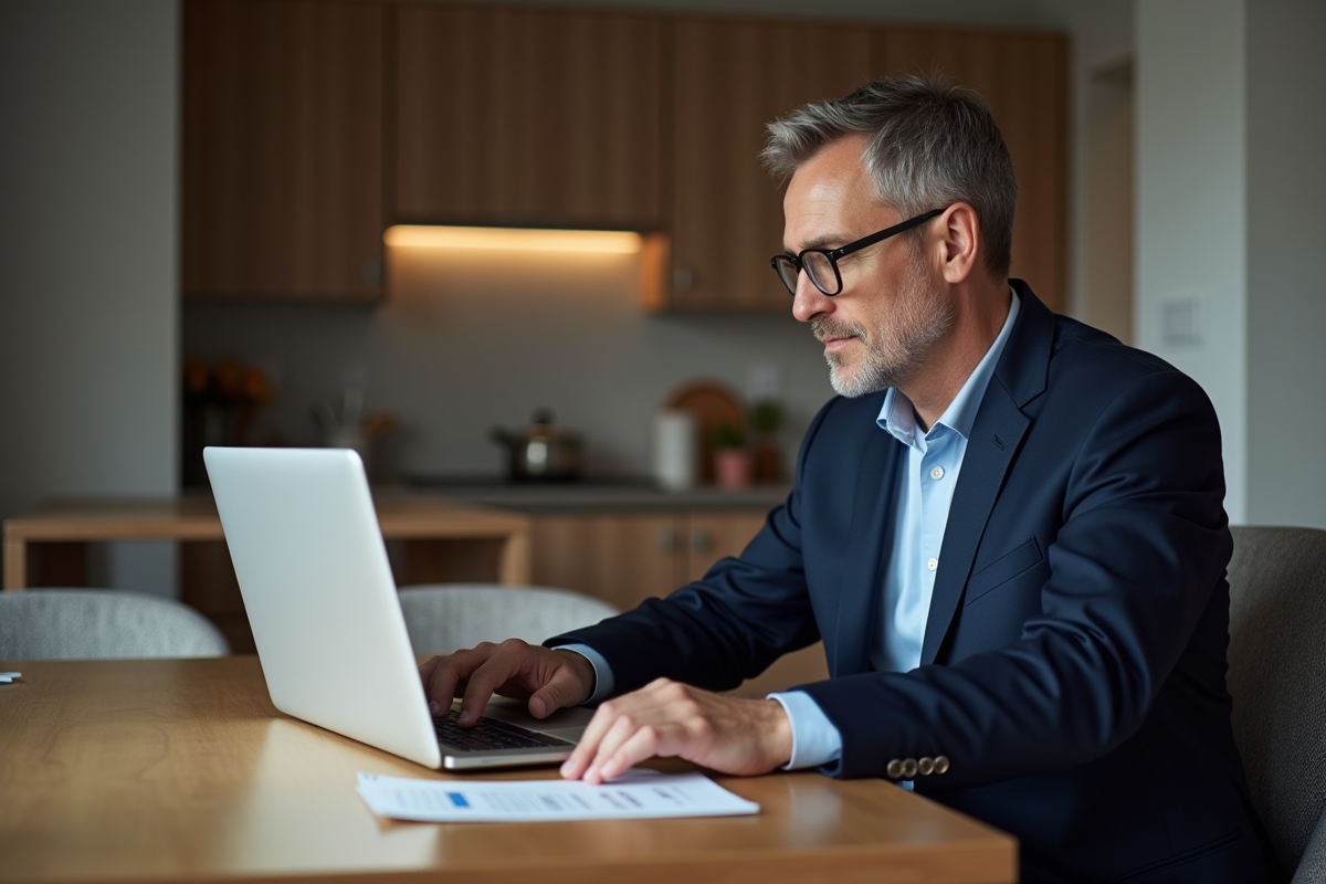 Homme changeant un billet de train à la maison