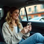 Pourquoi choisir Bolt : raison de la tarification abordable ? Jeune femme souriante dans une voiture moderne en ville