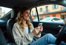 Pourquoi choisir Bolt : raison de la tarification abordable ? Jeune femme souriante dans une voiture moderne en ville