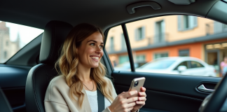 Pourquoi choisir Bolt : raison de la tarification abordable ? Jeune femme souriante dans une voiture moderne en ville
