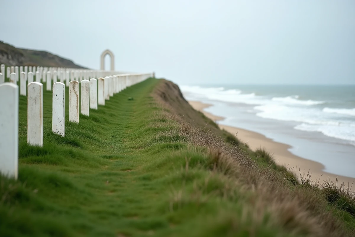 Cimeti&egrave;re militaire am&eacute;ricain de Colleville-sur-Mer sur les falaises dominant Omaha Beach en Normandie