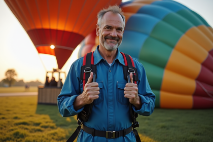 Pilote vérifiant la toile d’un ballon avant décollage