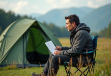 Amende camping sauvage : quel montant prévoir en France ? Homme en pleine nature assis près de sa tente en forêt