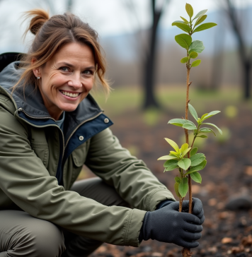 Avantages des catastrophes naturelles : pourquoi en tirer profit ? Femme plantant des jeunes arbres après un incendie