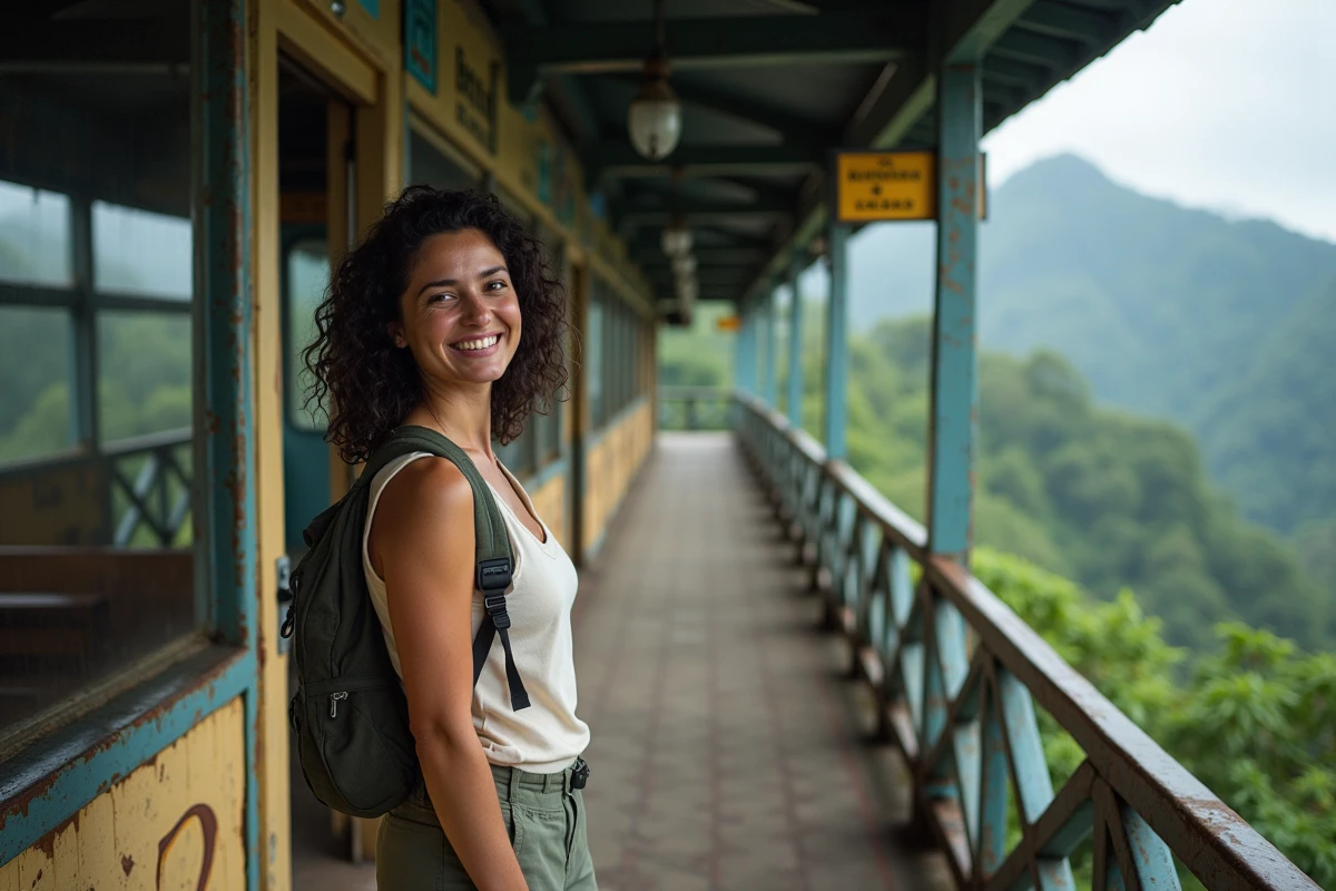 Voyageuse attendant le train à crémaillère du Corcovado dans la forêt de Tijuca