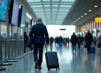 Horaires et étapes pour arriver à l’aéroport de Zaventem : conseils pratiques Homme d'âge moyen dans un aéroport vérifiant les écrans